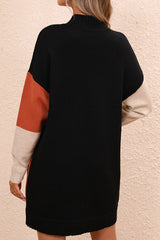 BEAUTIFUL I AM Color Block Mock Neck Dropped Shoulder Sweater Dress