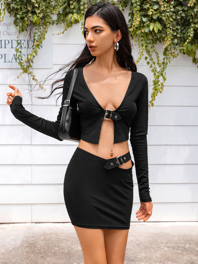 BEAUTIFUL I AM Cropped Top and Cutout Skirt Dress Set