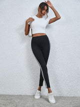 BEAUTIFUL I AM High Waist Striped Cropped Active Wear Leggings