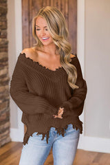 BEAUTIFUL I AM Frayed Hem Dropped Shoulder Sweater