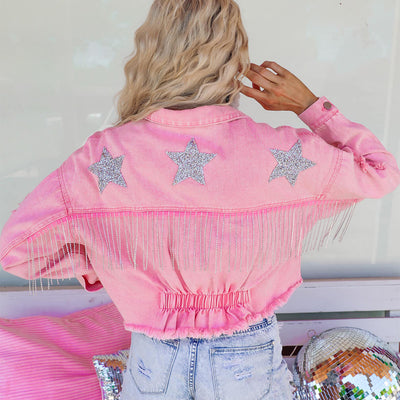 BEAUTIFUL I AM Distressed Raw Hem Dropped Shoulder Denim Jacket