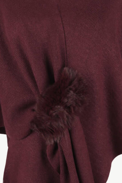 BEAUTIFUL I AM Surplice Neck Pom-Pom Trim Poncho