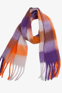 BEAUTIFUL I AM Plaid Fringe Detail Polyester Scarf