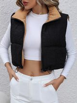 BEAUTIFUL I AM Drawstring Zip-Up Cropped Vest Jacket