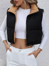 BEAUTIFUL I AM Drawstring Zip-Up Cropped Vest Jacket