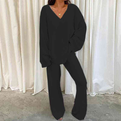 BEAUTIFUL I AM V-Neck Long Sleeve Top and Long Pants Set