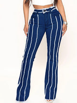 BEAUTIFUL I AM Striped Raw Hem Jeans