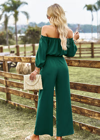 BEAUTIFUL I AM Off-Shoulder Blouse and Drawstring Waist Pants Set