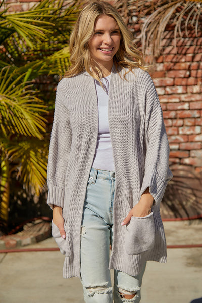 BEAUTIFUL I AM Waffle-Knit Long Sleeve Cardigan with Pocket