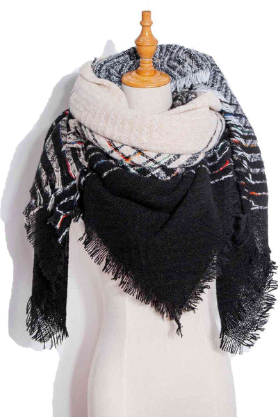 BEAUTIFUL I AM Plaid Raw Hem Polyester Scarf