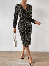 BEAUTIFUL I AM Printed Surplice Long Sleeve Slit Dress