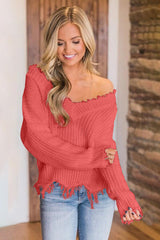 BEAUTIFUL I AM Frayed Hem Dropped Shoulder Sweater