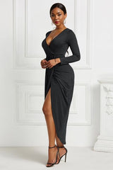 BEAUTIFUL I AM High-low Ruched Surplice Long Sleeve Dress