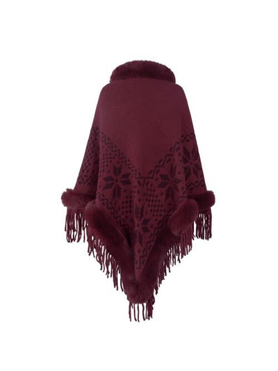 BEAUTIFUL I AM Fringe Geometric Cape Sleeve Poncho