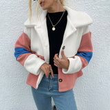 BEAUTIFUL I AM Color Block Button Down Collared Jacket