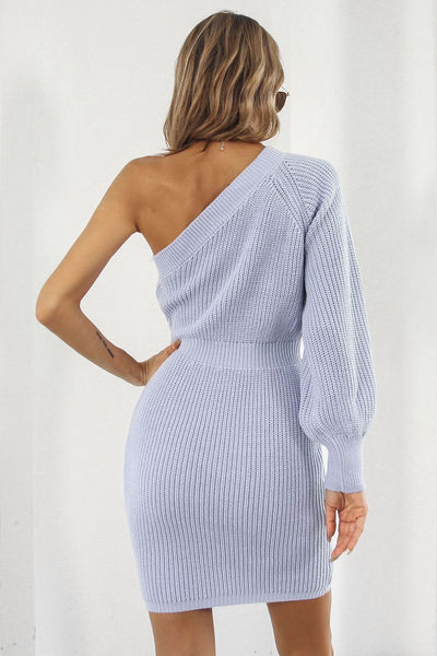 BEAUTIFUL I AM One Shoulder Raglan Sleeve Pencil Sweater Dress