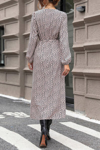 BEAUTIFUL I AM Slit Printed Surplice Balloon Sleeve Dress