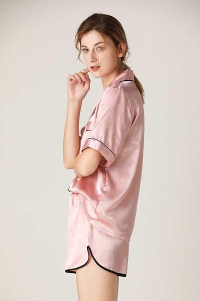 BEAUTIFUL I AM Lapel Collar Shirt and Shorts Lounge Set Sleep Wear