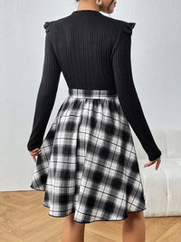 BEAUTIFUL I AM Plaid Ruffle Shoulder Round Neck Dress