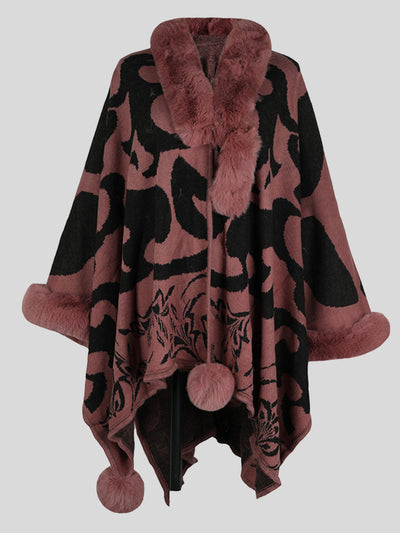 BEAUTIFUL I AM Faux Fur Trim Poncho