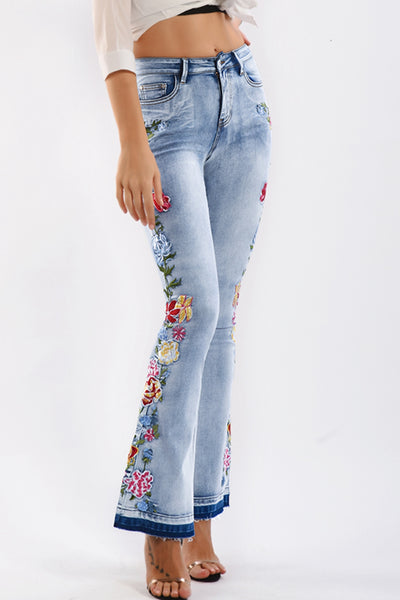 BEAUTIFUL I AM Full Size Flower Embroidery Wide Leg Jeans