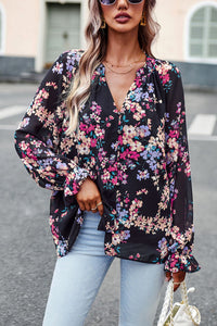 BEAUTIFUL I AM Floral Print Flounce Sleeve Blouse Shirt