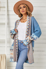 BEAUTIFUL I AM Geometric Open Front Long Sleeve Cardigan