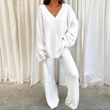 BEAUTIFUL I AM V-Neck Long Sleeve Top and Long Pants Set