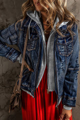 BEAUTIFUL I AM Contrast Zip-Up Hooded Denim Jacket