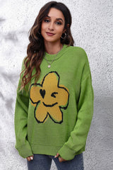 BEAUTIFUL I AM Flower Graphic Drop Shoulder Sweater