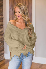 BEAUTIFUL I AM Frayed Hem Dropped Shoulder Sweater