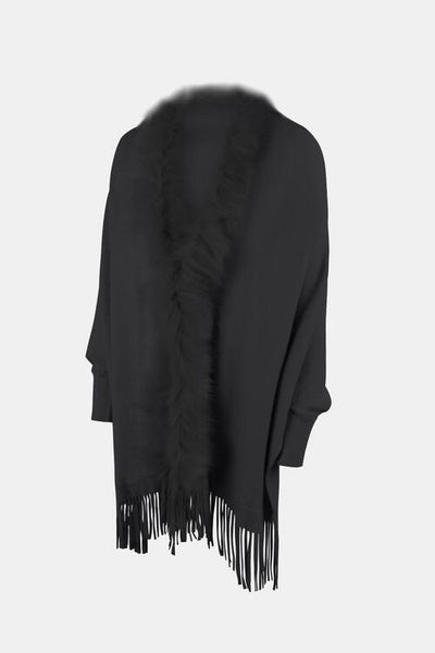 BEAUTIFUL I AM Fringe Open Front Long Sleeve Poncho