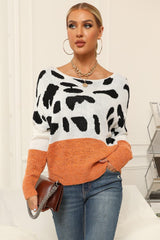 BEAUTIFUL I AM Full Size Two-Tone Boat Neck Sweater