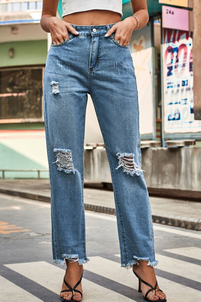 BEAUTIFUL I AM Distresssed Buttoned Loose Fit Jeans