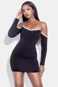 BEAUTIFUL I AM Rhinestone Trim Off-Shoulder Bandage Dress