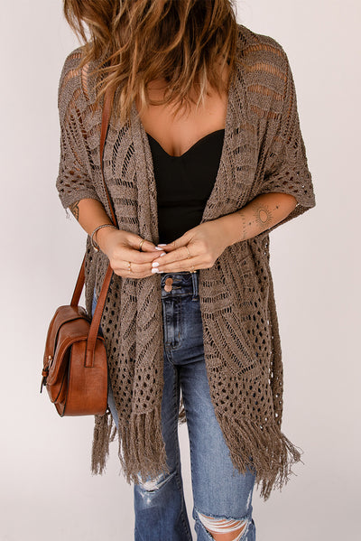 BEAUTIFUL I AM Fringe Hem Slit Open Front Cardigan