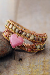 BEAUTIFUL I AM Handmade Heart Shape Triple Layer Beaded Bracelet Jewelry