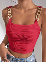 BEAUTIFUL I AM Chain Detail Square Neck Tank Shirt