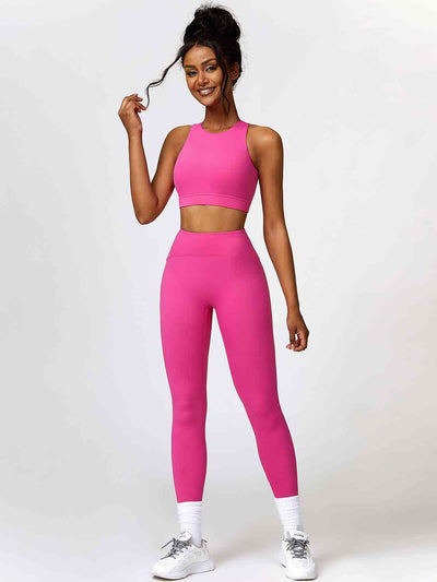 BEAUTIFUL I AM Cutout Cropped Sport Tank and Leggings Active Wear Set