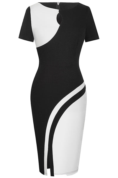 BEAUTIFUL I AM Two-Tone Round Neck Short Sleeve Slit Dress