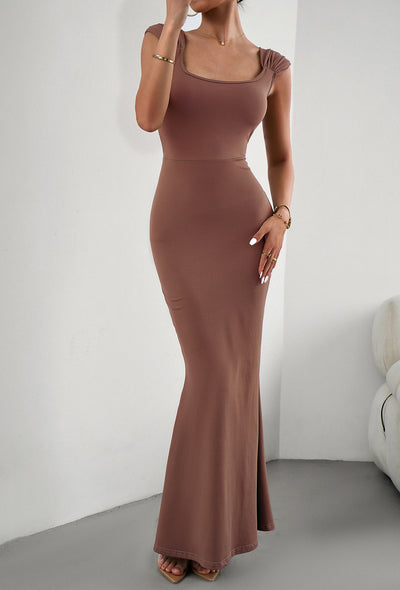 BEAUTIFUL I AM Cap Sleeve Scoop Neck Maxi Dress