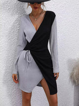 BEAUTIFUL I AM Surplice Contrast Long Sleeve Dress