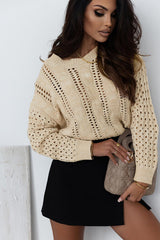 BEAUTIFUL I AM Full Size Openwork Cable-Knit Round Neck Knit Top Shirt