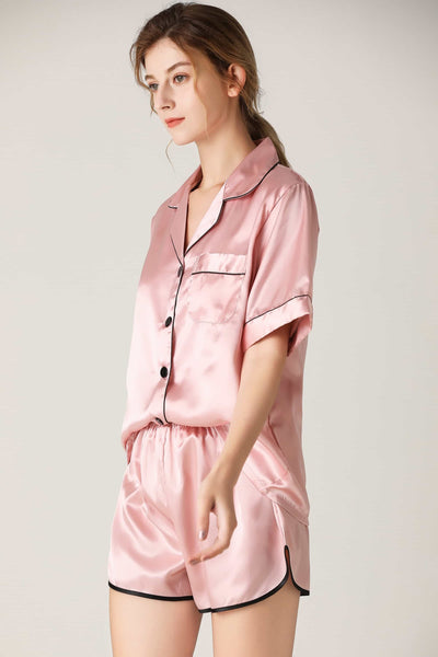 BEAUTIFUL I AM Lapel Collar Shirt and Shorts Lounge Set Sleep Wear