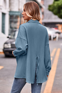 BEAUTIFUL I AM Slit Dropped Shoulder Longline Shirt