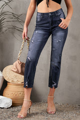 BEAUTIFUL I AM Distressed Hem Detail Cropped Jeans