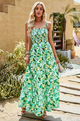 BEAUTIFUL I AM Printed Tie-Shoulder Smocked Maxi Dress