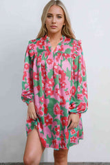 BEAUTIFUL I AM Floral Notched Neck Long Sleeve Dress