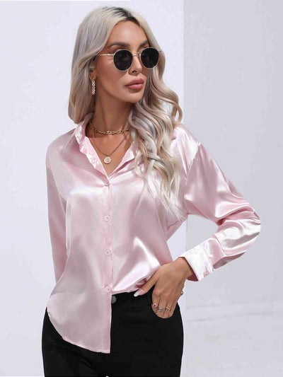 BEAUTIFUL I AM Collared Neck Buttoned Long Sleeve Shirt