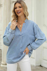 BEAUTIFUL I AM Notched Neck Denim Top Shirt